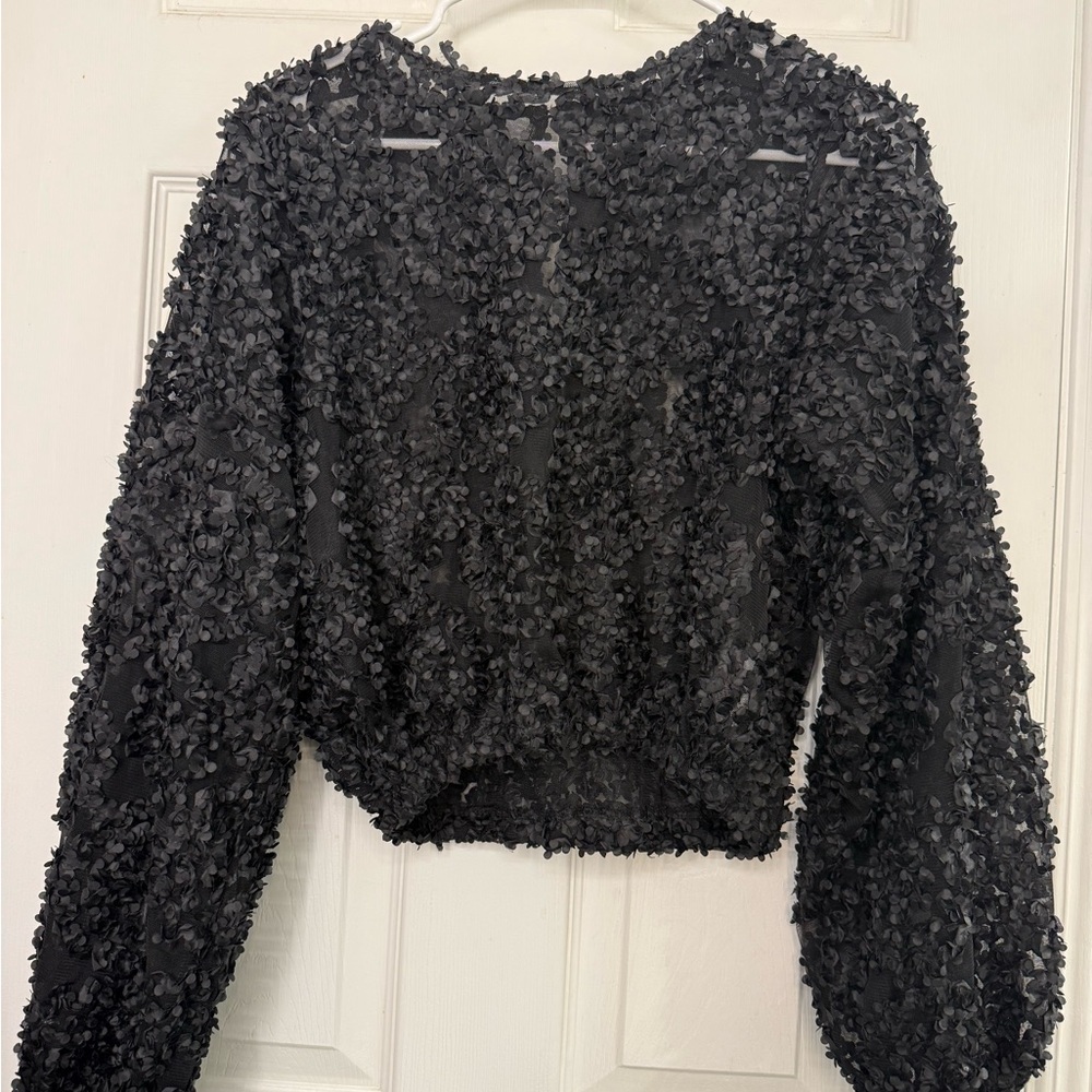 Zara Black Textured Long Sleeve Top